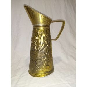 Hammered brass made in England pitcher, pub scene
